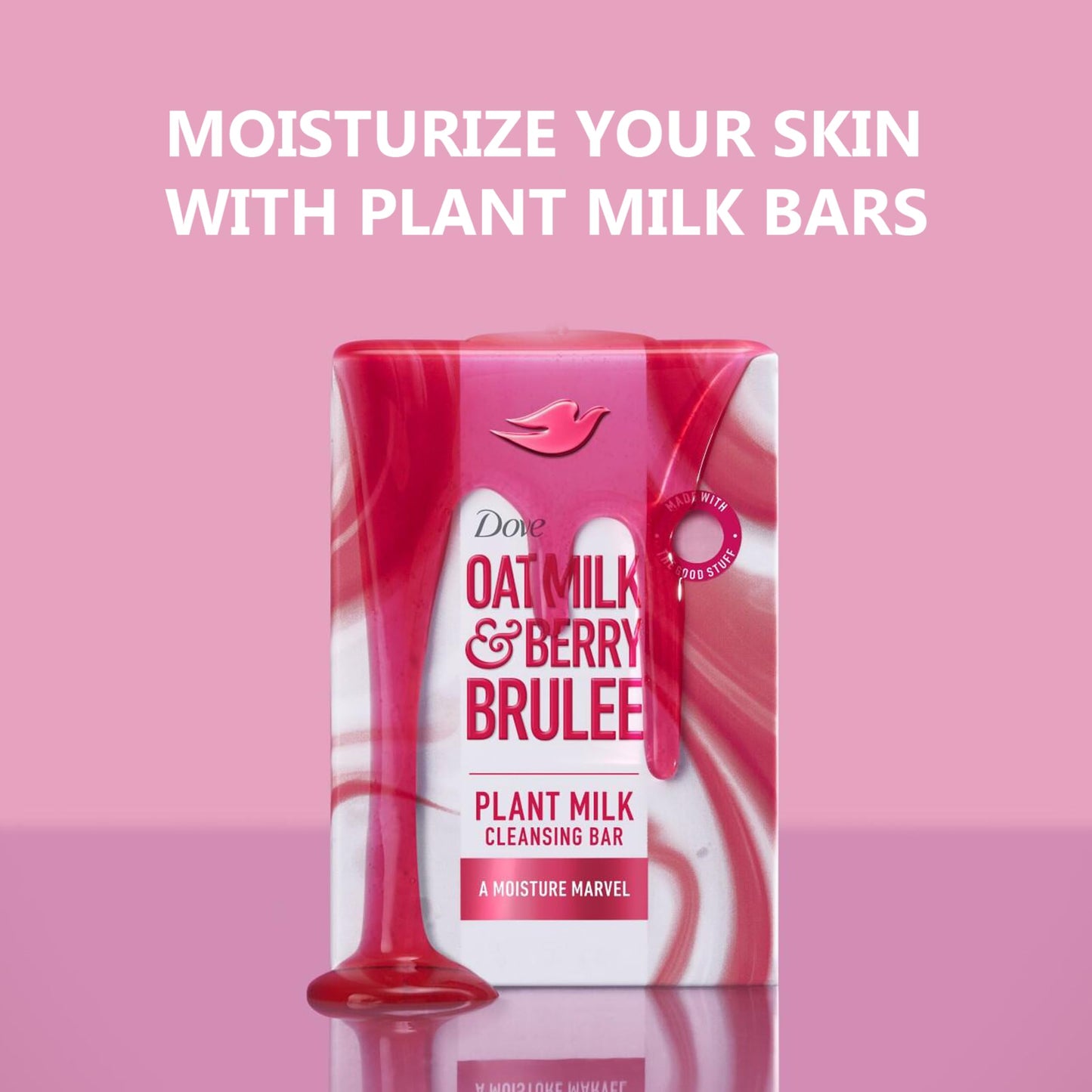 Dove Plant Milk Cleansing Bar Soap Oat Milk & Berry Brulee Moisture Marvel 4 Count for Moisturized Skin Gentle Cleanser, No Sulfate Cleansers or