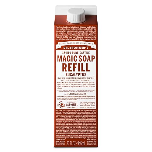 Dr. Bronner's Magic Soap-Pure-Castile Liquid Refill (Eucalyptus, 32 ounce, 1-Pack) - Regenerative Organic Certified Oils, For Body, Hair, Laundry
