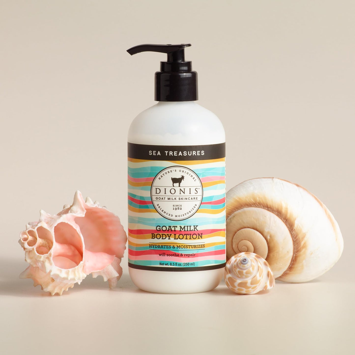Dionis Goat Milk Lotion - Moisturizing Body Lotion for Dry Skin, Sensitive Skin Safe, Lightweight Non-Greasy Formula, Lotion Pump - Sea Treasures 8.5