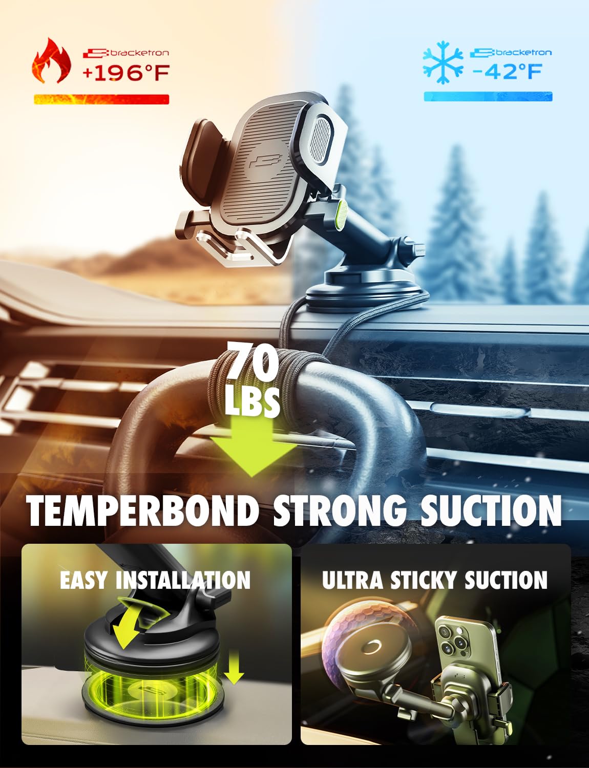 Bracketron Easy OneClick Cell Phone Holders for Your Car, Universal Car Mount Suction Cup for Dashboard Windshield Air Vent Truck Stand, for iPhone…