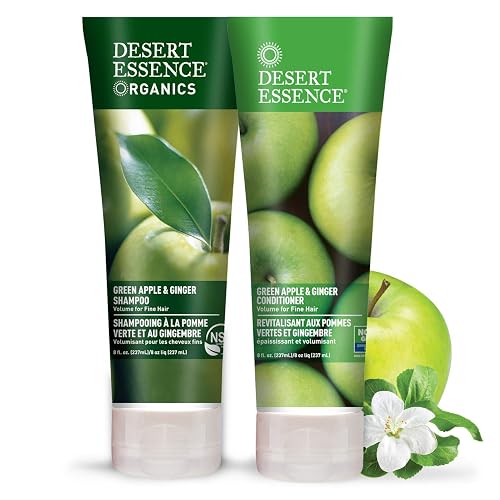 Desert Essence Green Apple & Ginger Shampoo & Conditioner Bundle - 8 Fl Ounce - Volume For Fine Hair - Natural - Deep Moisturizing - Antioxidants