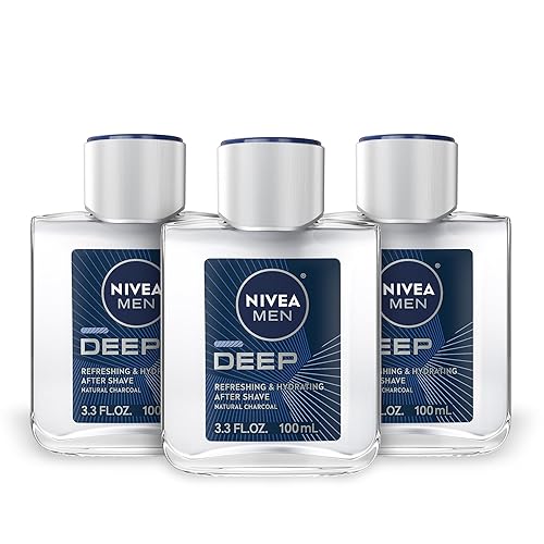 NIVEA Men DEEP Refreshing and Hydrating After Shave with Natural Charcoal, Aftershave Lotion for Men Soothes Shave Irritation, Vanilla and Bourbon