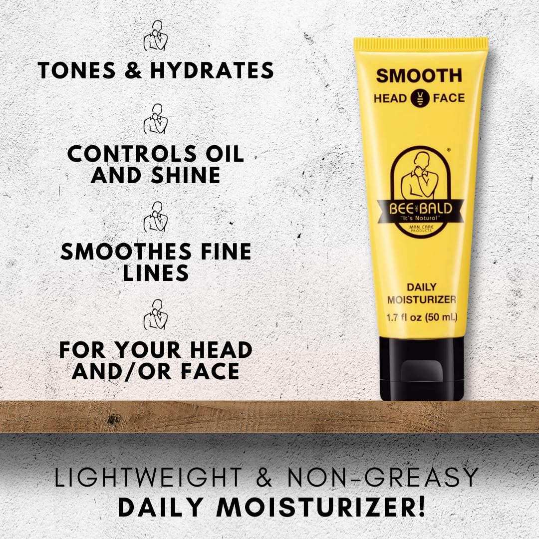 Bee Bald SMOOTH Daily Moisturizer Hydrates & Tones Away Fine Lines, Wrinkles and Dry Patches; Helps Control Oil & Shine to Feel Cool, Fresh