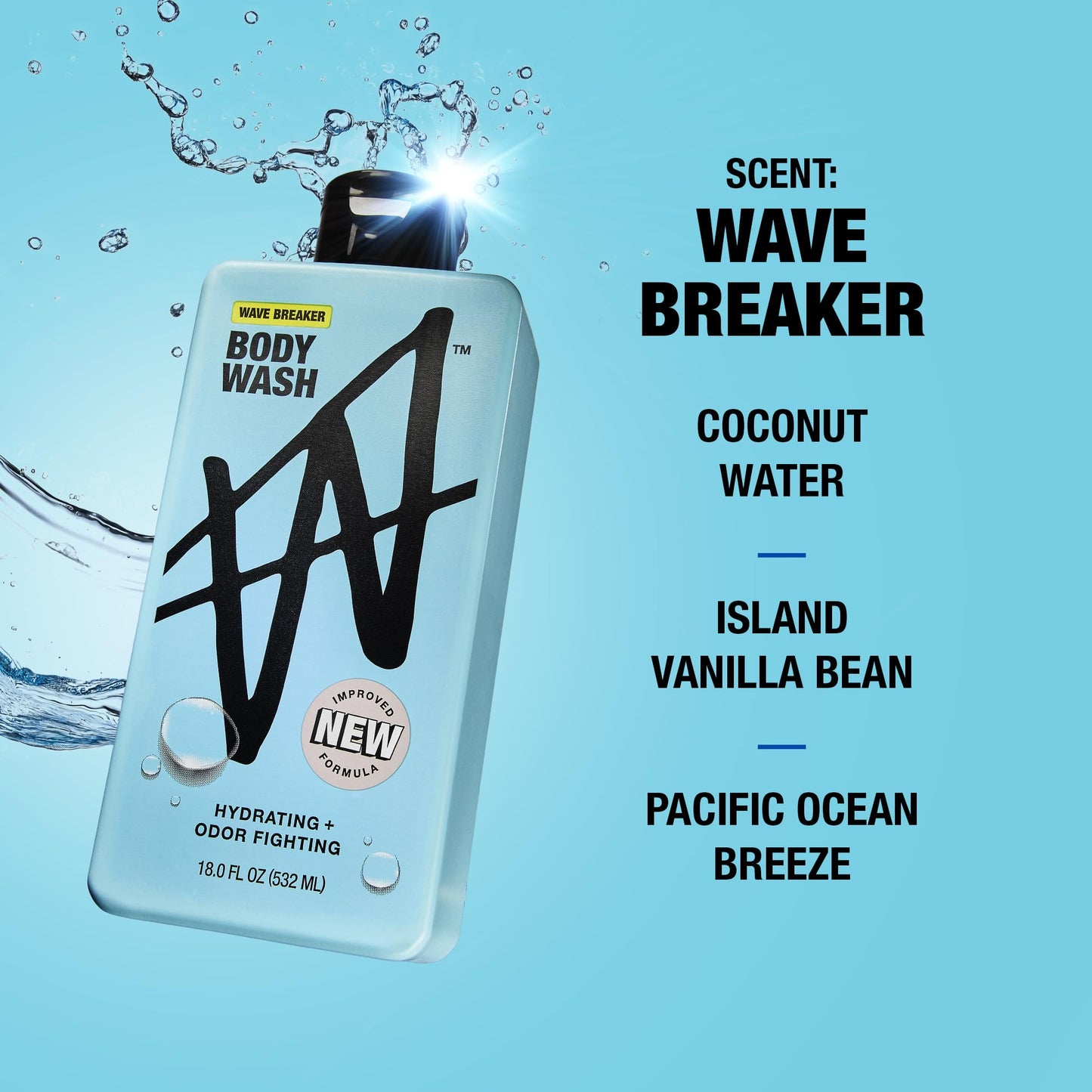W By Jake Paul Body Wash for Men, Odor Fighting, Deep Cleaning Shower Gel, Hydrating Mens Bodywash, Wave Breaker Scent, 2 Pack, 18 fl oz