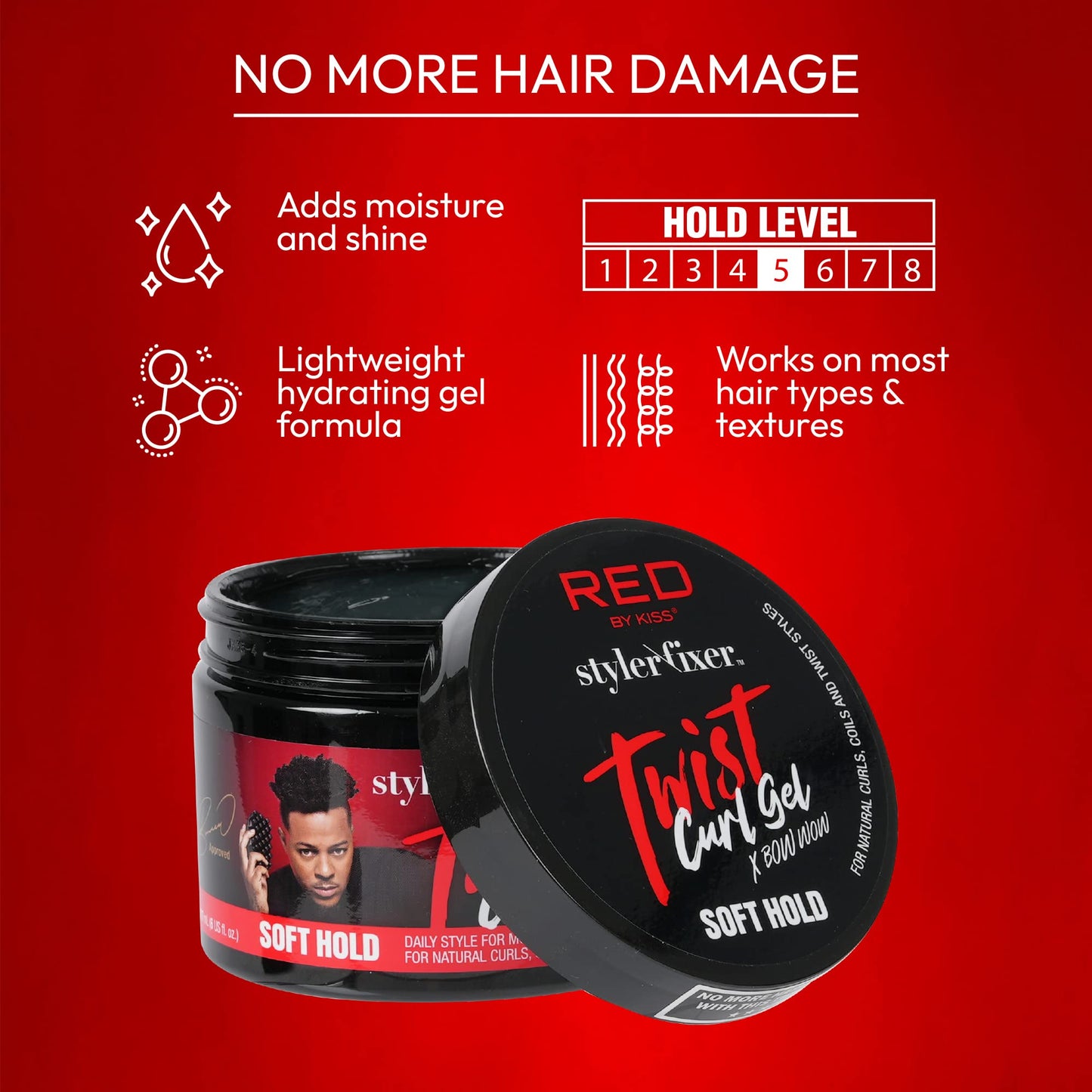 RED by Kiss X Bow Wow Styler Fixer Twist Curl Gel, Soft Hold for Afro Hair, Moisturizing with Coconut Scent, Ideal for 360 Waves & Twists, Nourished