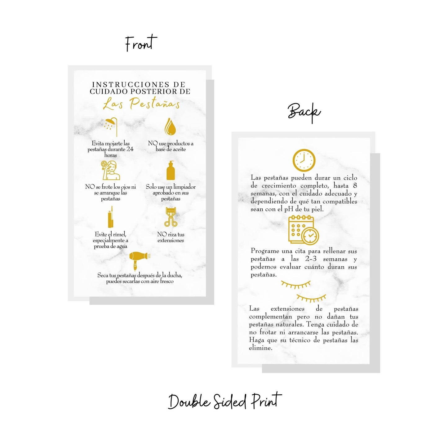 Spanish Lash Aftercare Instructions | 50pk | Cuidado Posterior de la Extensión de Pestañas | 2 x 3.5” inch Card for clients | Eyelash Extension