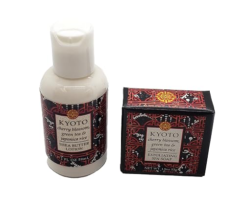 Greenwich Bay Trading Company Destination Collection Bundle: Kyoto - 2oz Mini Wrapped Soap Block + 2oz Mini Shea Butter Lotion