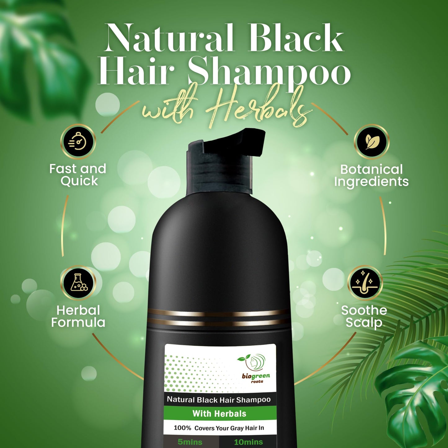 BIOGREEN ROOTS Ammonia-Free & Paraben Free Herbal Hair Shampoo - Hair Dye Shampoo for Women & Men - Natural Color & Nourishment