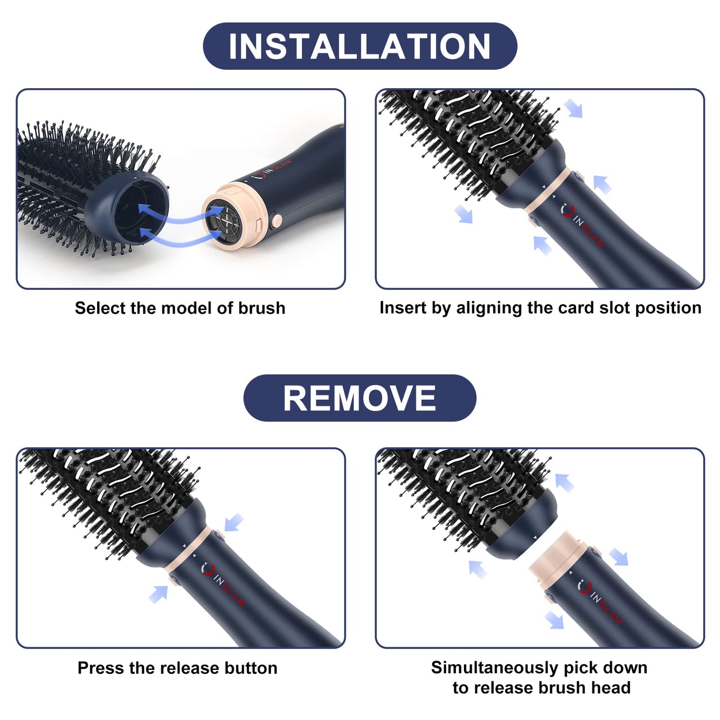 Hair Dryer Brush Set, IG INGLAM 4 in 1 Blowout Brush, Negative Ion Detachable Hair Dryer & Styler Volumizer Hot Air Hair Dryer Brush with 2 Styling