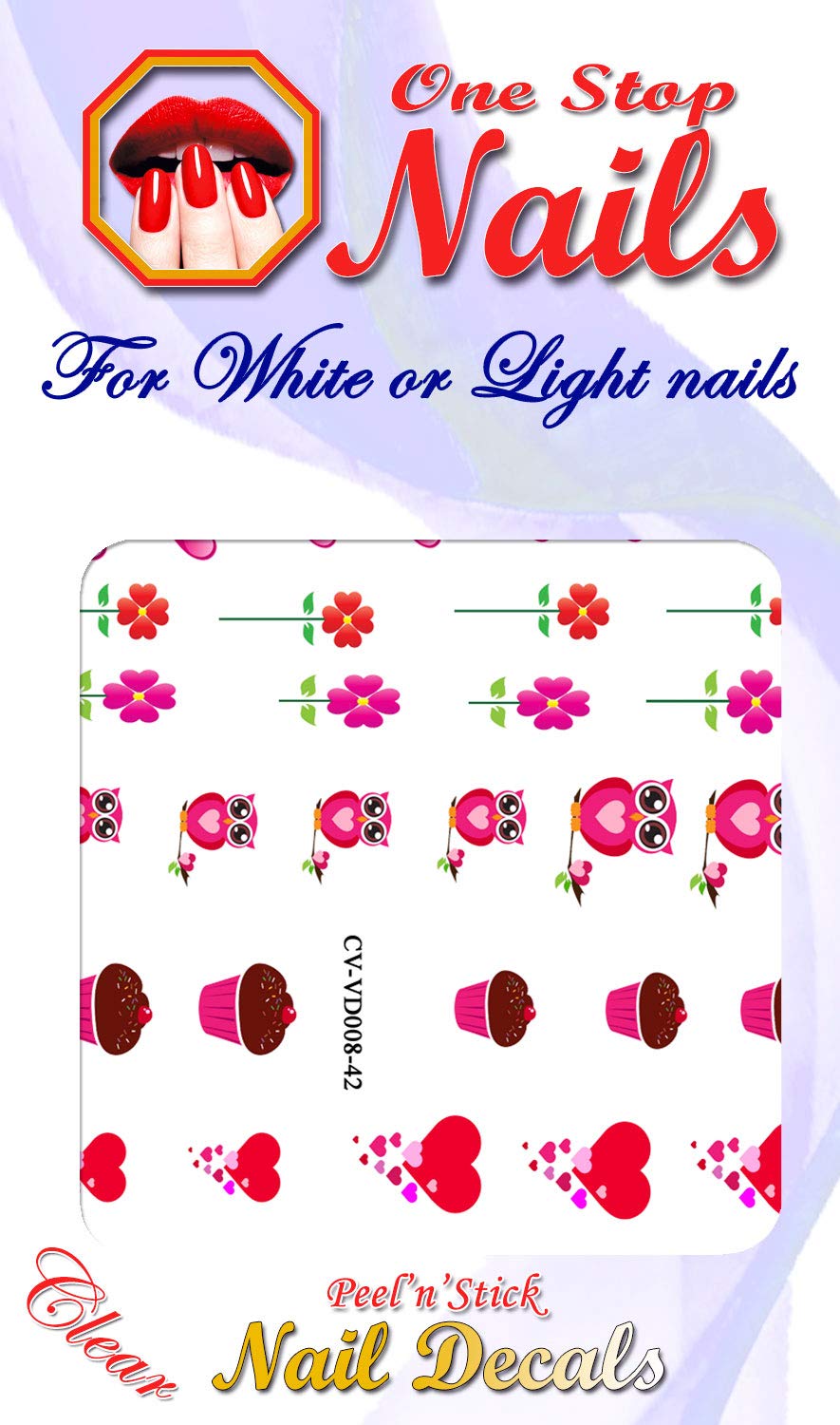 Valentine's Day Hearts and Owl clear vinyl Peel and Stick (NOT Waterslide) nail art decals.CV-VD008-42 Beauty & Personal Care One Stop Nails