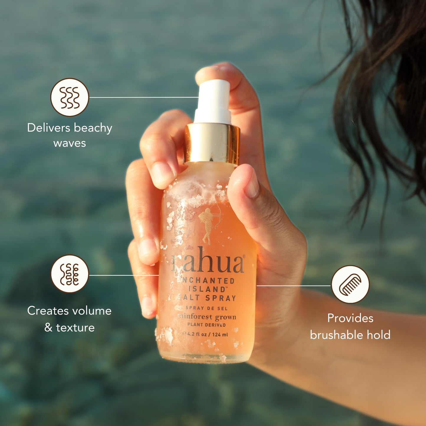 Rahua Enchanted Island Salt Spray, Vegan Texturizing Beach Waves Spray, Made with Sea Salt, Passion Fruit, Aloe, Morete Oil & Guayusa, Styling Mist