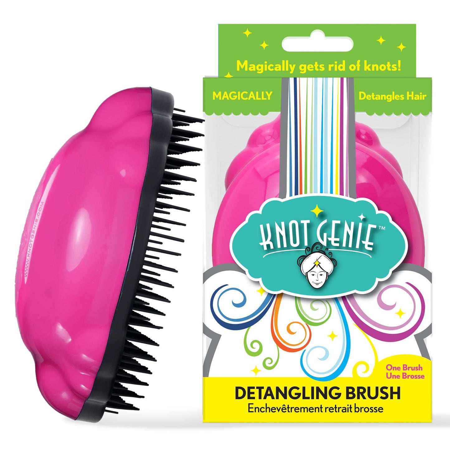 Knot Genie Detangling Hair Brush for Kids (Fairy Pink) | Perfect Detangling Brush for Curly Hair, Gently Separate Tangles, Leaves Hair Smooth
