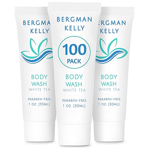 BERGMAN KELLY Travel Size Body Wash (1 fl oz, 100 PK, White Tea), Delight Your Guests with a Revitalizing and Refreshing Hotel Body Wash, Quality Mini