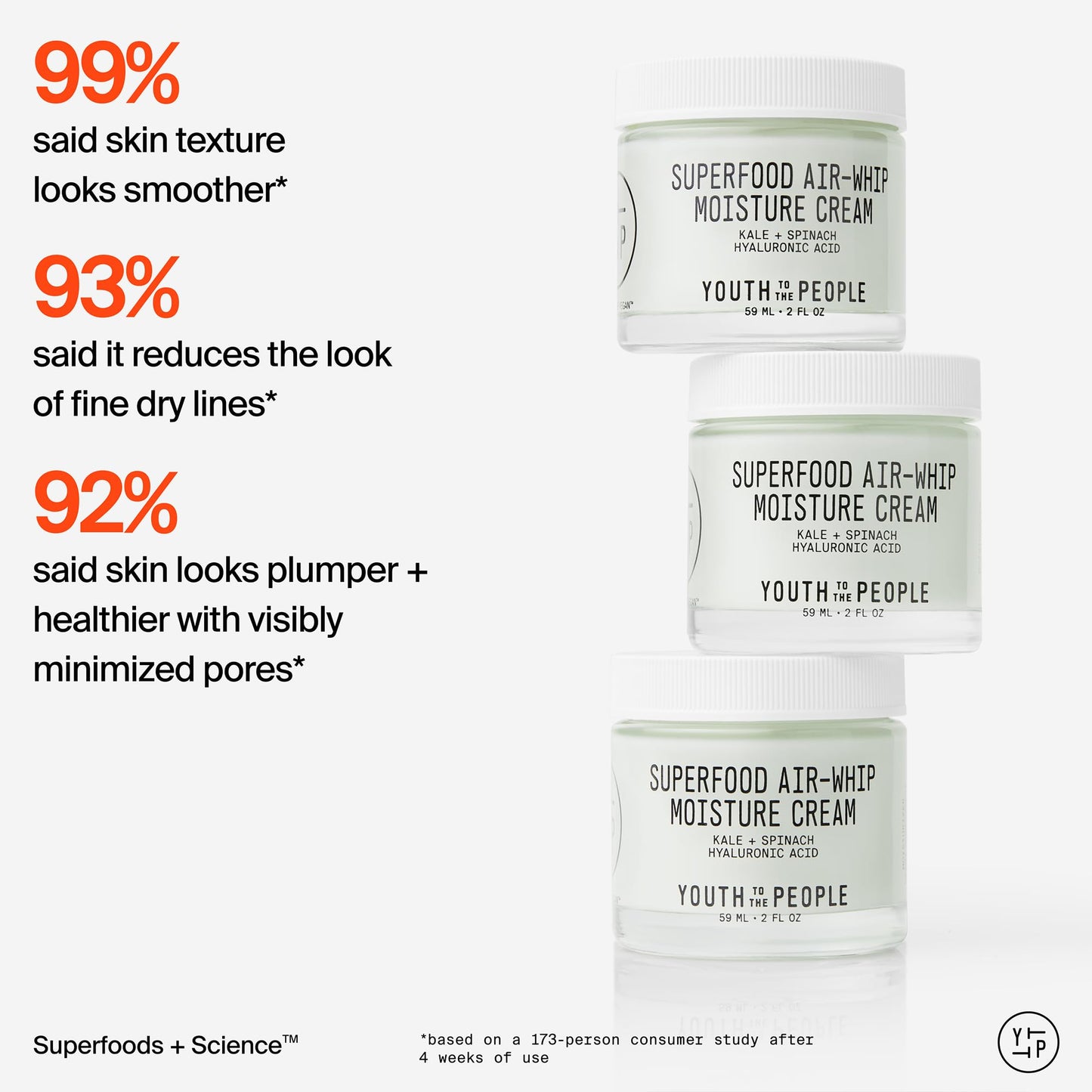 Youth To The People Superfood Air-Whip Moisture Cream Full Size - Kale + Green Tea Hyaluronic Acid Face Moisturizer, Smooths + Hydrates Up to 48HR