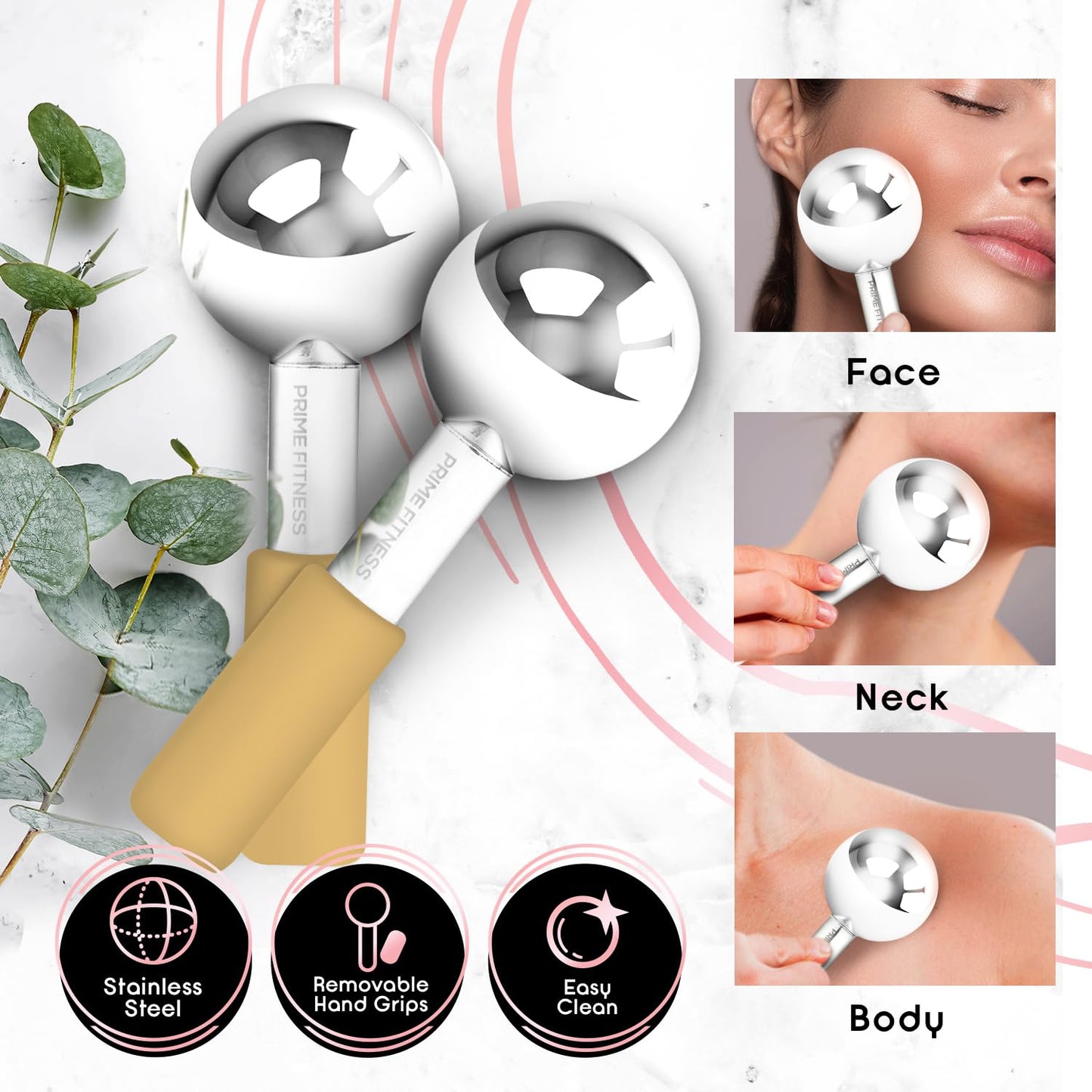 Ice Globes for Facials | Unbreakable Steel Cooling Roller | Cryo Sticks for Face | Massager for Face Neck & Eyes | Skin Care for Dark Circles