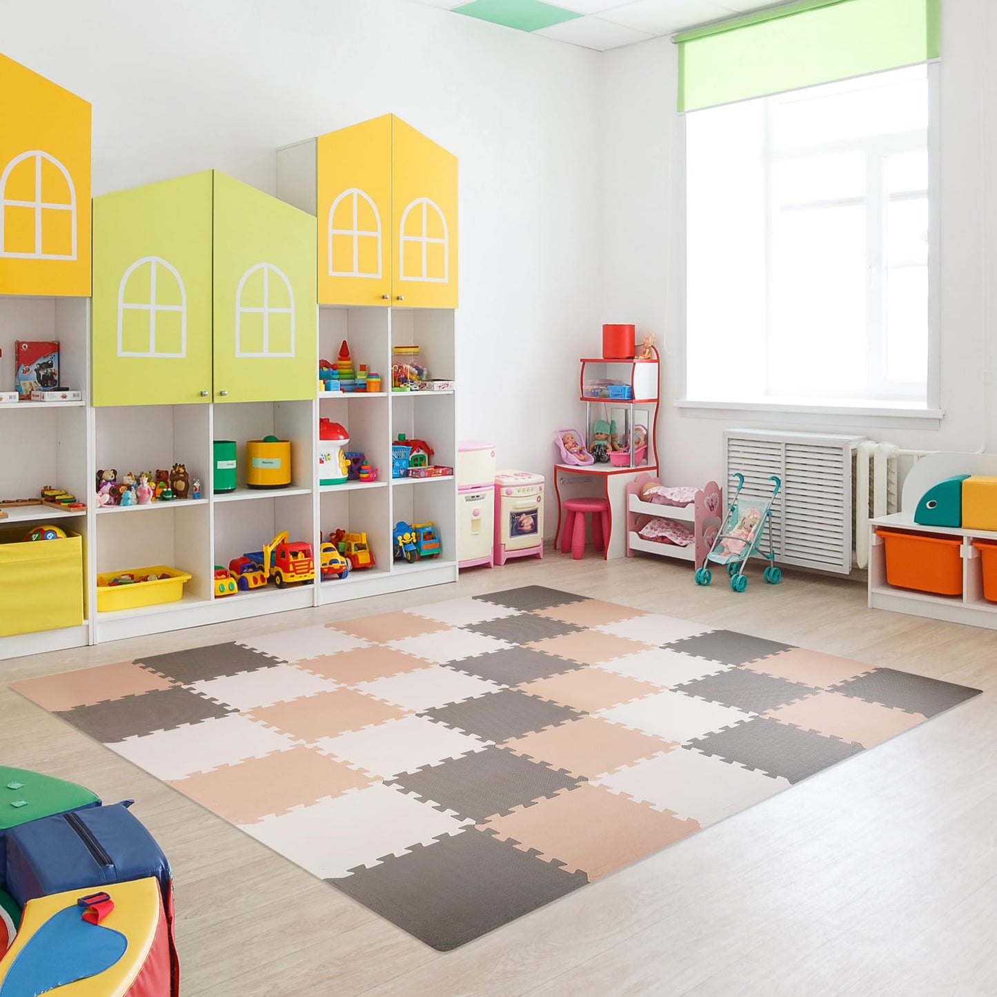 BalanceFrom Puzzle Play Mat – 36 Interlocking Foam Floor Tiles, Cream/Gray/Beige, Soft Playroom Flooring for Indoor & Outdoor Playpen