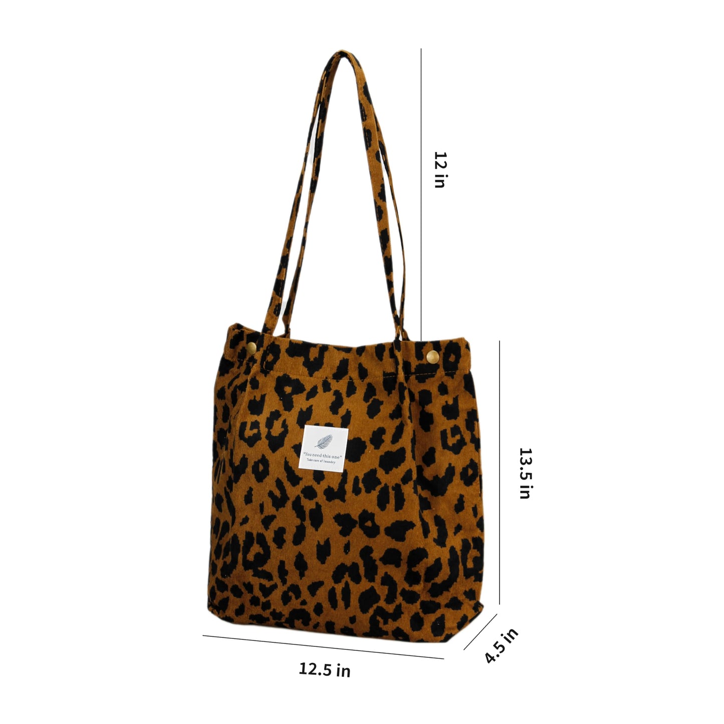 Corduroy Tote Bag Cute Tote Bags for Women Shoulder Bag with Inner Pocket for Work Beach Travel and Shopping Grocery (Leopard)