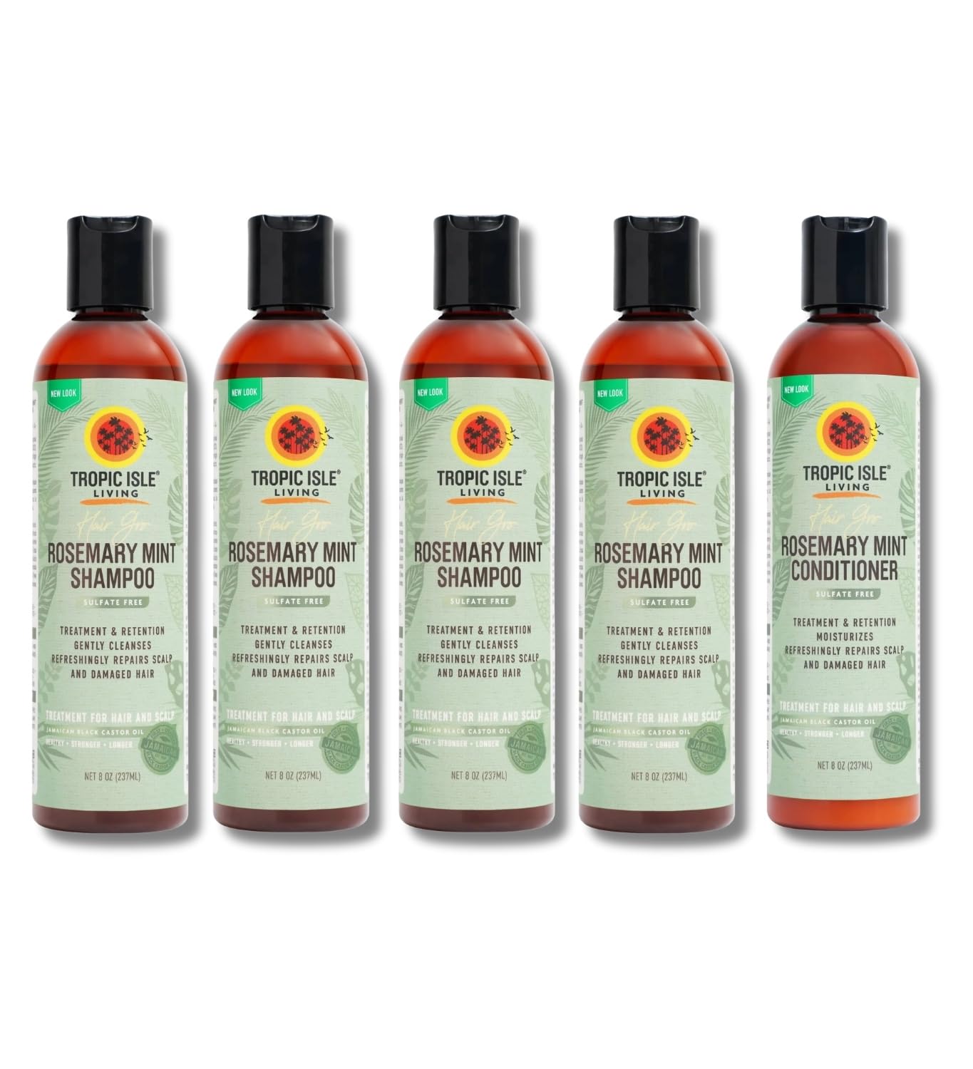 Tropic Isle Living 4x Hair Gro Rosemary Mint Shampoo 8oz and Conditioner 8 oz Gently Cleanses, Repairs & Nourishes with Mint, Aloe Vera & Shea Oil