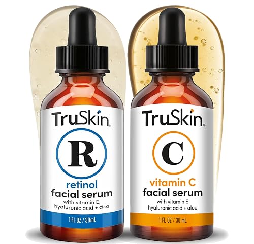 TruSkin Face Serum Duo - Vitamin C Serum & Retinol Serum for Face - AM & PM Anti Aging Skincare Routine - Brightening & Smoothing Facial Serums, 1 fl