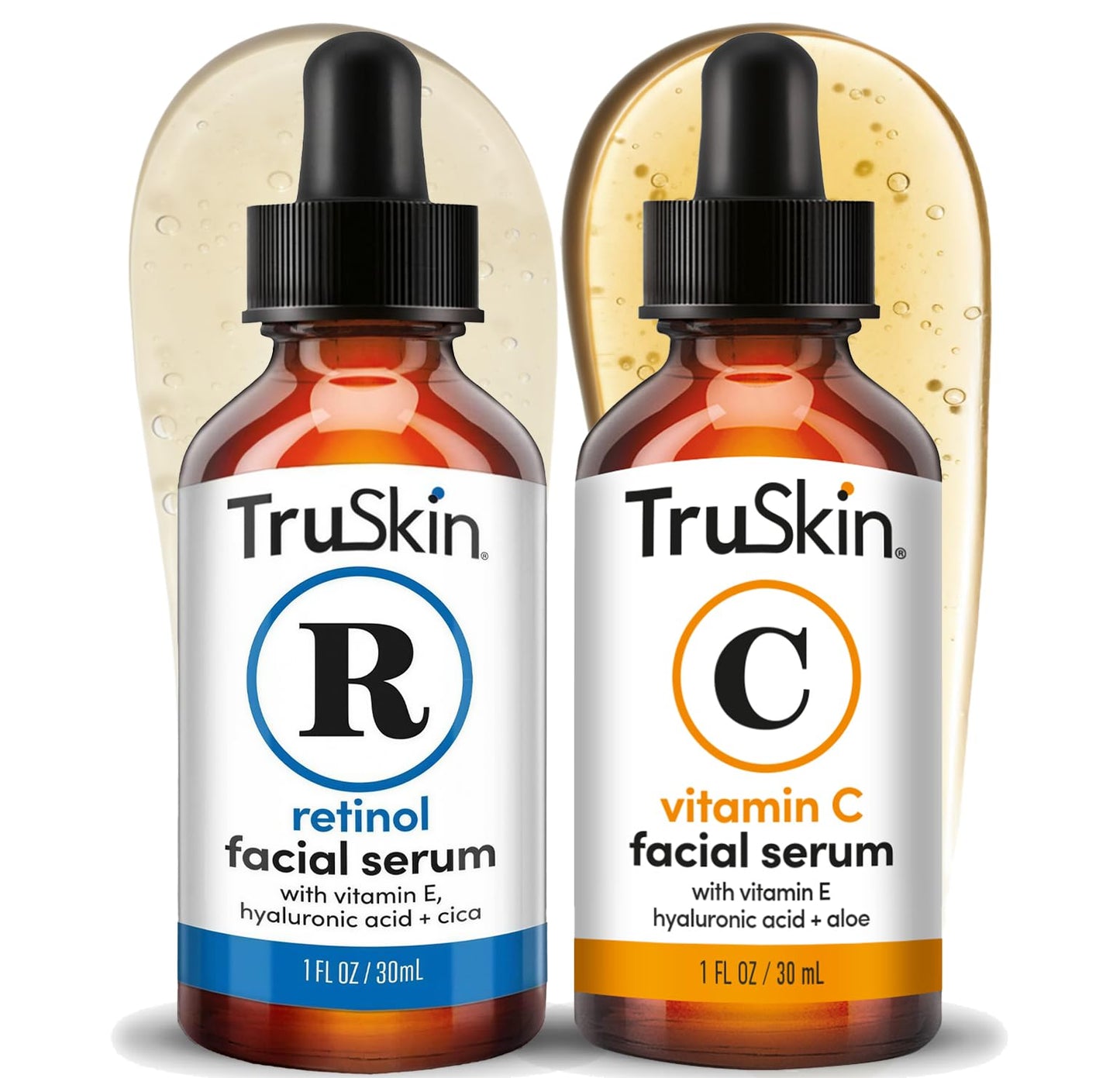 TruSkin Face Serum Duo - Vitamin C Serum & Retinol Serum for Face - AM & PM Anti Aging Skincare Routine - Brightening & Smoothing Facial Serums, 1 fl