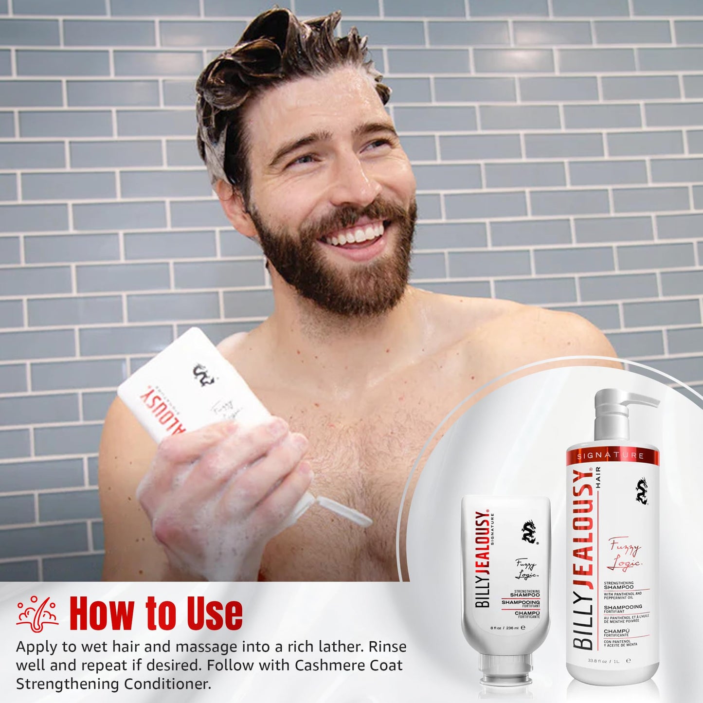 Billy Jealousy Fuzzy Logic Men's Shampoo for Thinning Hair, Peppermint-Infused, With DHT Blockers to Prevent Hair Loss and Breakage, Cleans