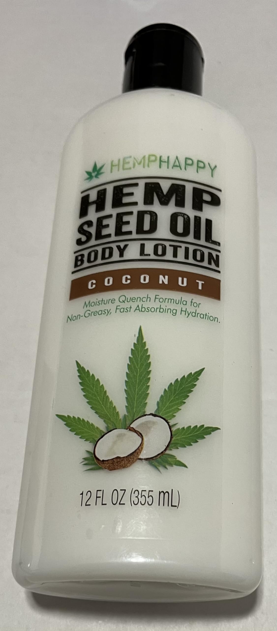 HEMPHAPPY Hemp Seed Oil Body Lotion, Coconut Scent, Moisture Quench Formula, Non-Greasy Fast Absorbing Hydration, 12 FL OZ