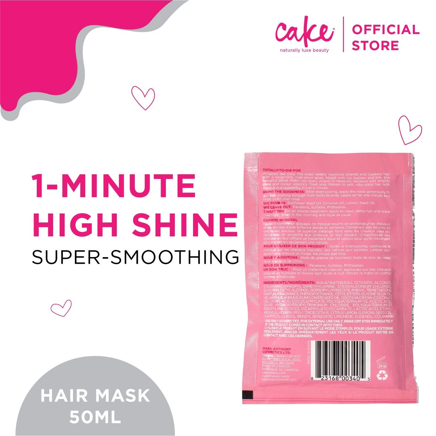 Cake Beauty The Top Coat One Minute High Shine Hair Mask, 1.76 Ounce