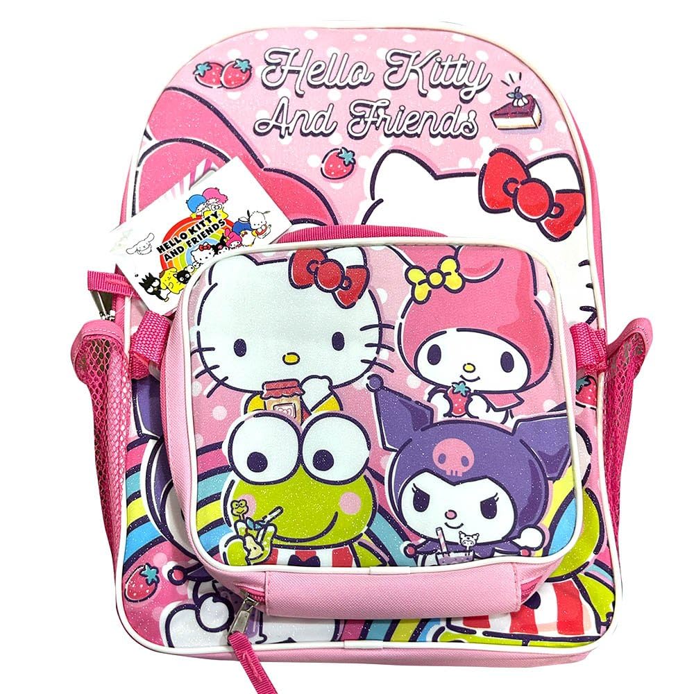 Fast Forward Hello Kitty and Friends Kids Backpack with Lunch Bag Set, 16 inch, Pink
