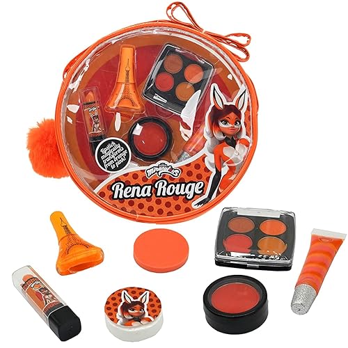 Miraculous Ladybug Kids Makeup Set - 10 Piece Bag with Nail Polish, Hair Chalk, Stickers & More - Safe, Non-Toxic Pretend Play Cosmetics - Rena Rouge