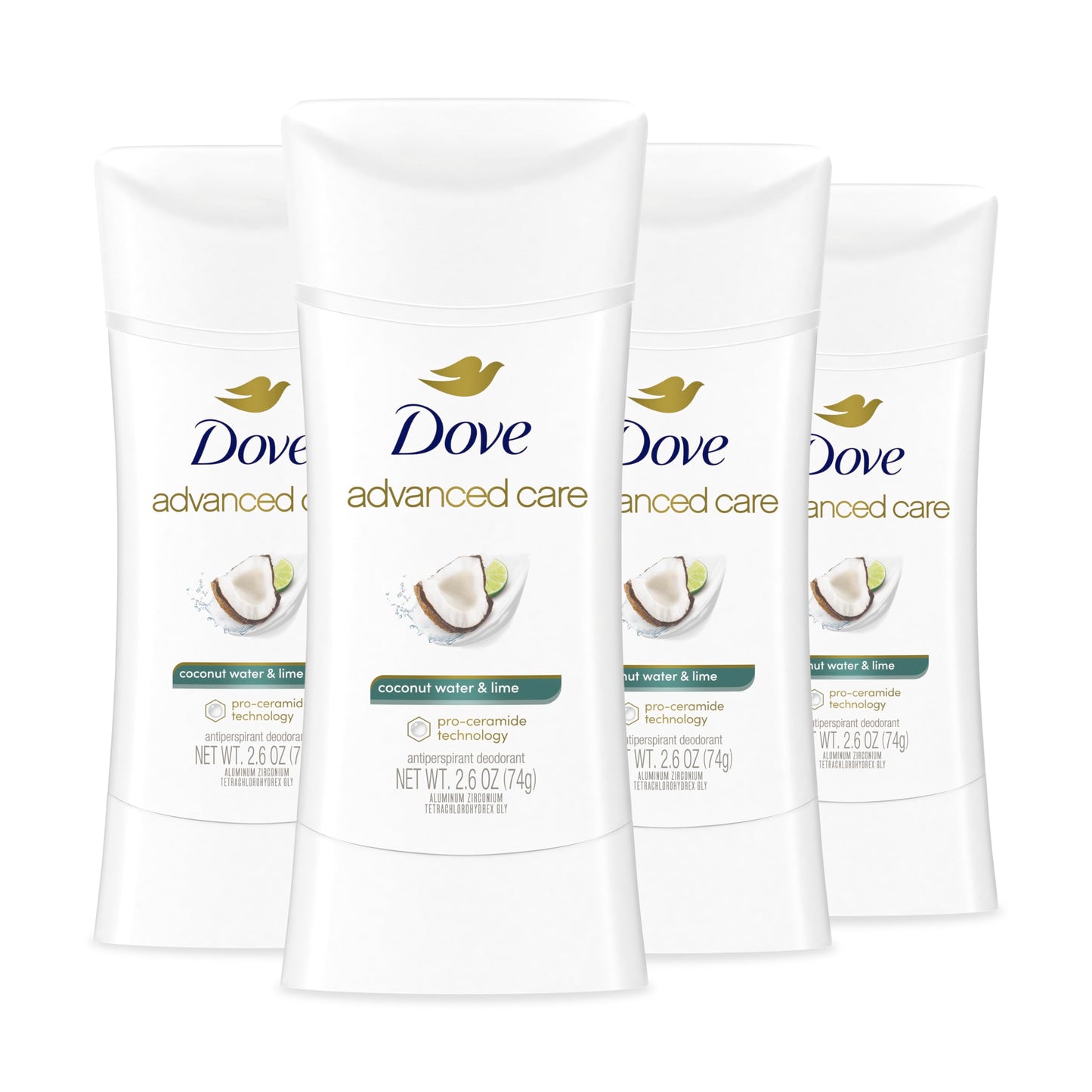 Dove Advanced Care Antiperspirant Deodorant Stick Coconut Water & Lime scent 4 Ct for helping skin barrier repair after shaving 72H odor control Beauty and Personal Care Dove