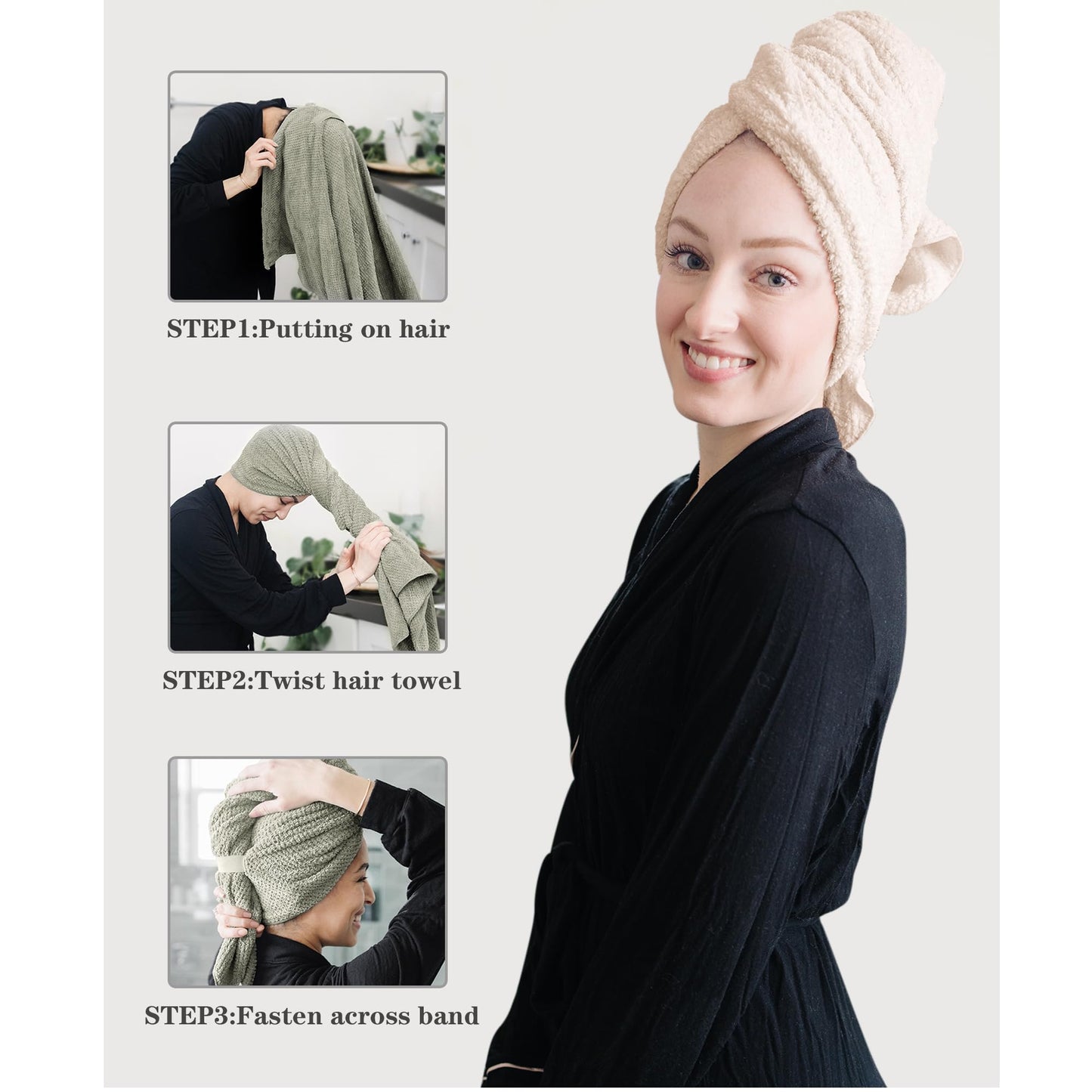 ROLSHOL 2 Packs Large Microfiber Hair Towels for Women, Super Absorbent & Quick Dry Hair Towel Wrap for Curly Hair Long & Short Hair- Anti-Frizz Hair Beauty and Personal Care ROLSHOL