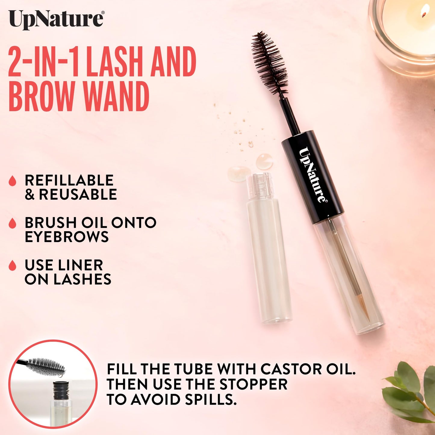 UpNature Lash Serum for Eyelash Growth - 100% USDA Organic Castor Oil for Eyelashes and Eyebrows Hexane Free (2oz Glass Bottle) Beauty and Personal Care UpNature