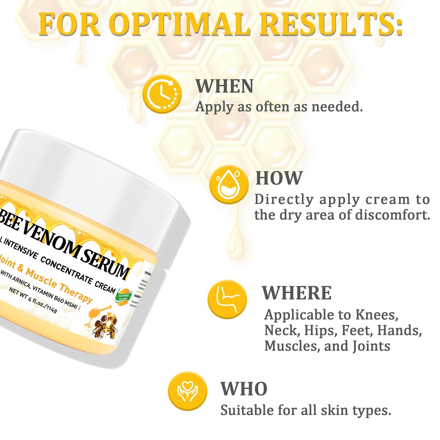 DRUOUO Natural Organic NZL Bee Venom Professional Serum Care, Joint & Muscle & Bone Cream Gel - for Back, Neck, Hand, Foot, Knee, Muscle, Shoulder Beauty & Personal Care DRUOUO