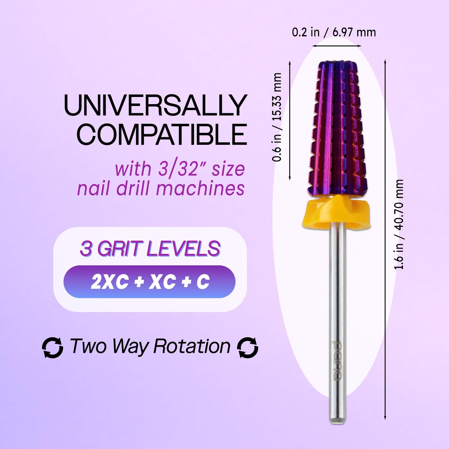 PANA 3/32" Shank 5-in-1 Nail Carbide Bit - (Triple Coarse - 2X Coarse Grit, Purple) - Two Way Rotate use for Both Left and Right Handed Fast remove