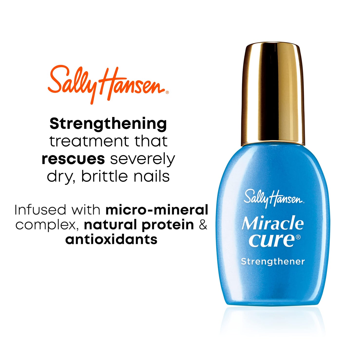 Sally Hansen Nail Treatment Miracle Cure® Nail Strengthener | Infused with Micro-Mineral Complex, Natural Protein & Antioxidants | Restores Weak