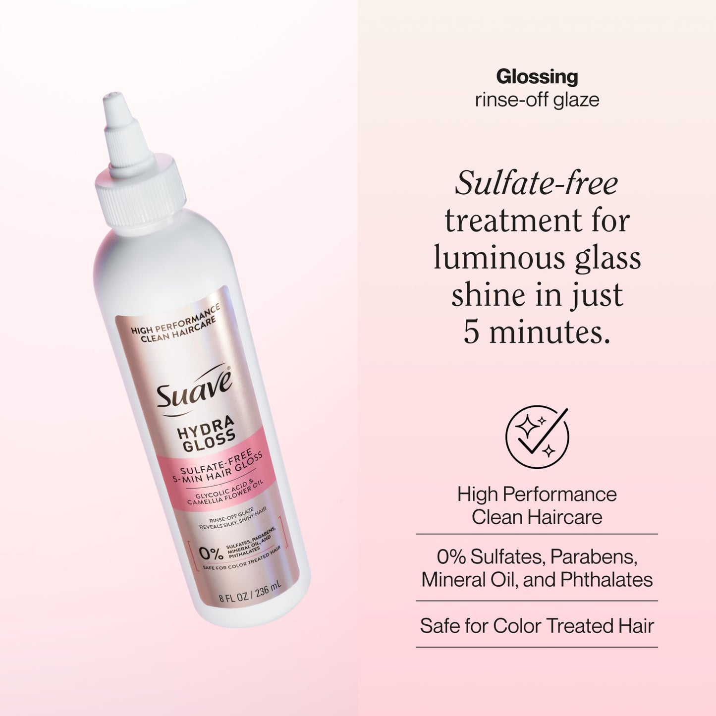 Suave Hydra Glossing Glazing Treatment for luminous glass shine in just 5 minutes, Sulfate-free, 8 oz