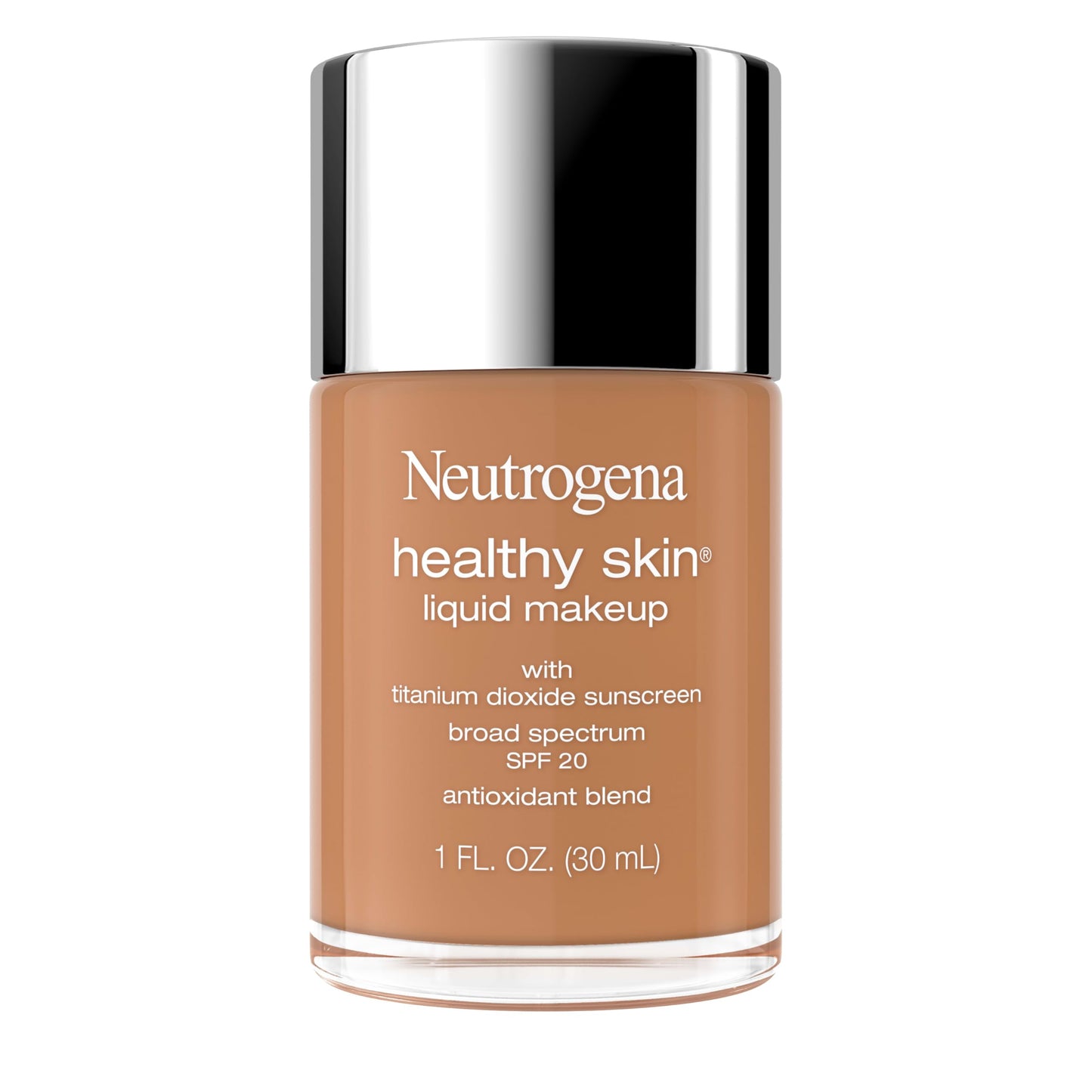 Neutrogena Healthy Skin Liquid Foundation Makeup Broad Spectrum SPF 20 Sunscreen, Medium Coverage, Vit B5, Antioxidants, All Day Wear, Warm Bronze