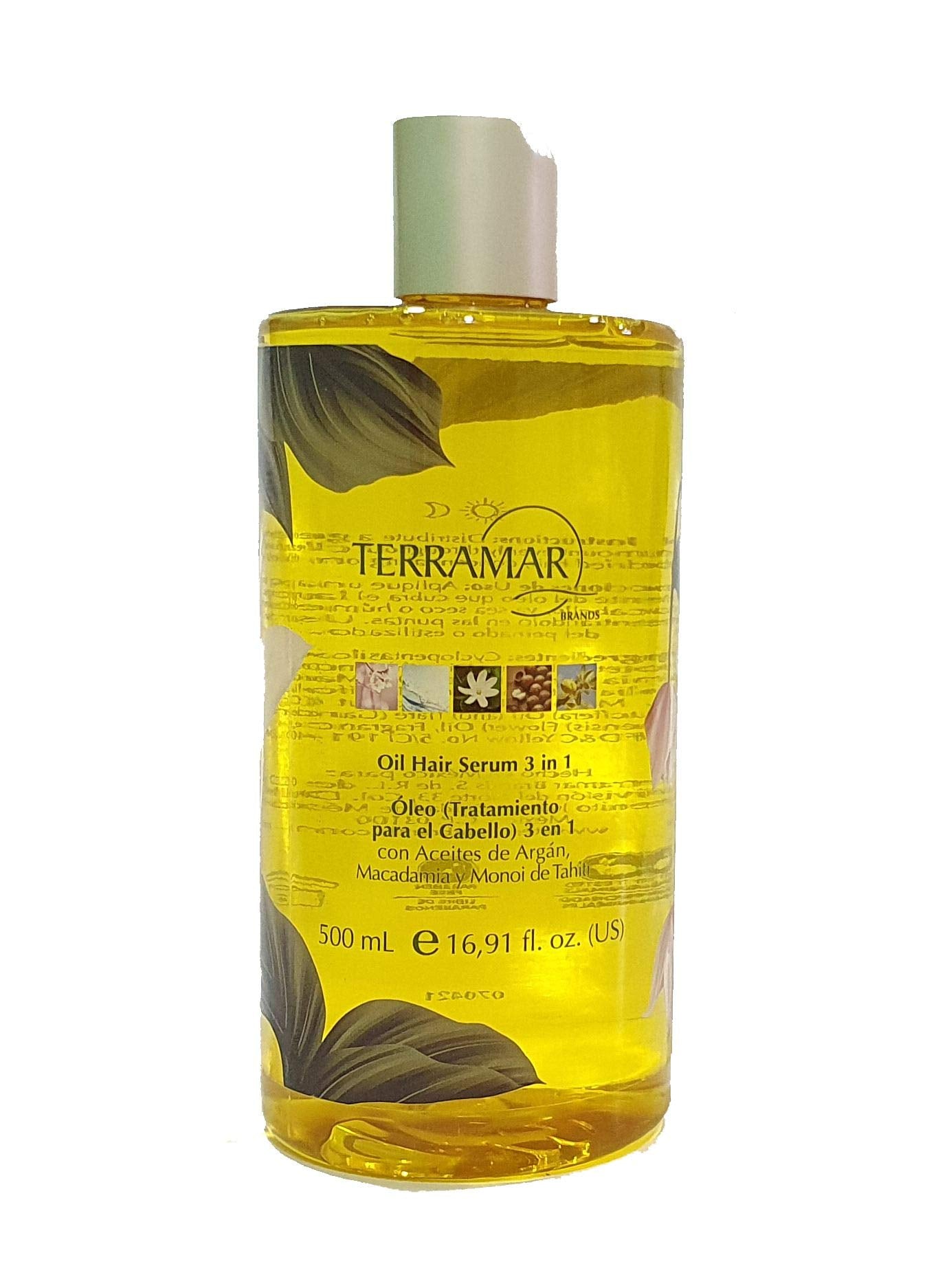 Terramar OLEO TRATAMIENTO PARA EL CABELLO 3 EN 1 CON ARGAN Y MACADAMIA 500ML 16.91FL JUMBO, AMARILLO