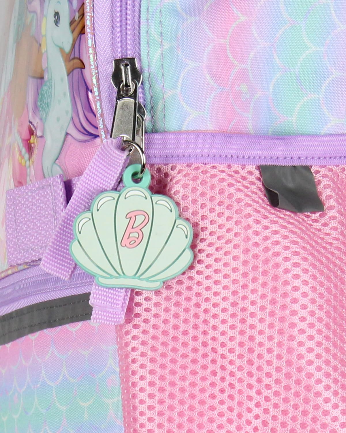 AI ACCESSORY INNOVATIONS Barbie Mermaids 5-Piece 16" Girls Backpack School Lunch Bag Set with Gadget Case Carabiner and Rubber Zipper Dangle
