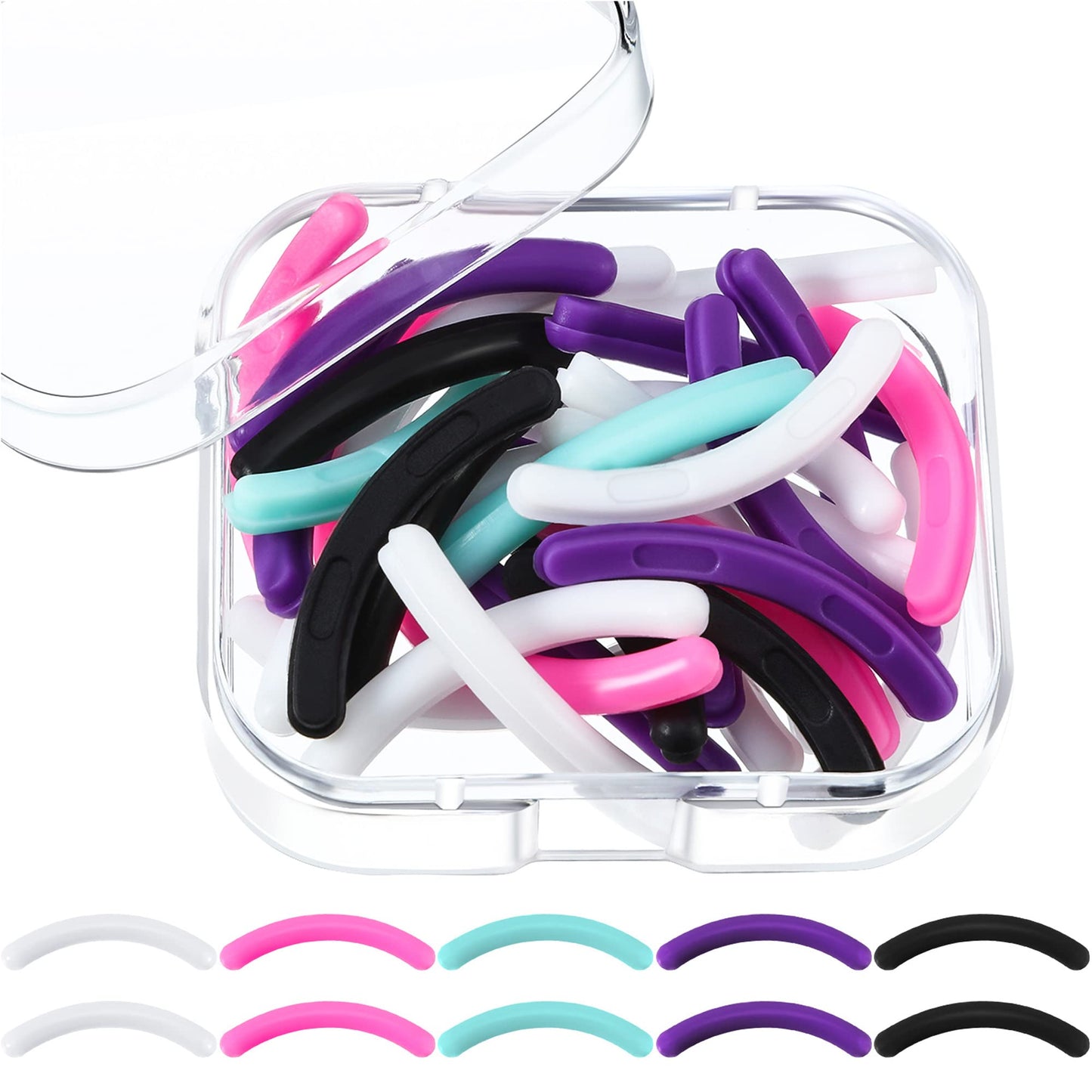 Zhehao 30 Pcs Eyelash Curler Colorful Refill Pads Silicone Rubber Replacement Refills Pads Compatible with Universal Lash Curler with a Clear Storage