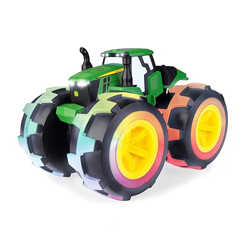TOMY Monster Treads Lightning Wheels - John Deere Deluxe Rainbow Tractor - John Deere Tractor Toys - Light Up Monster Truck Toy with Rainbow Lights…