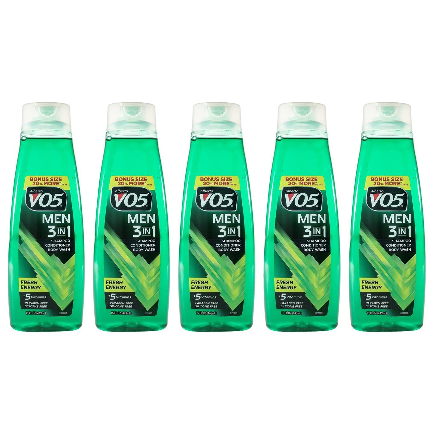 Alberto VO5 3-in-1 Fresh Energy Shampoo Conditioner and Body Wash for Unisex - 15 oz Body Wash - Pack of 5