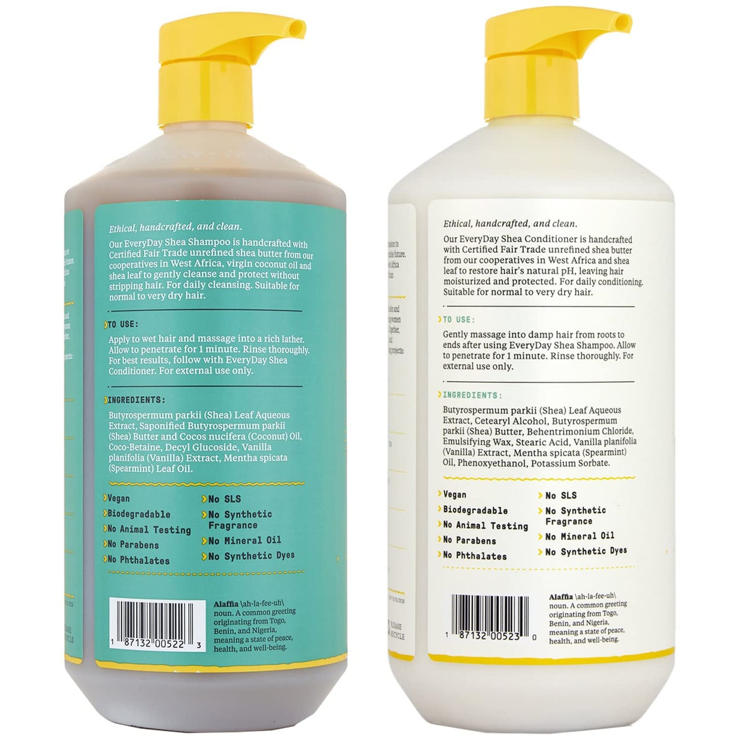 Alaffia Shampoo and Conditioner, Vanilla Mint - EveryDay Shea Sulfate-Free Shampoo and Conditioner Set with Shea Butter and Coconut Oil, 32 Oz Ea