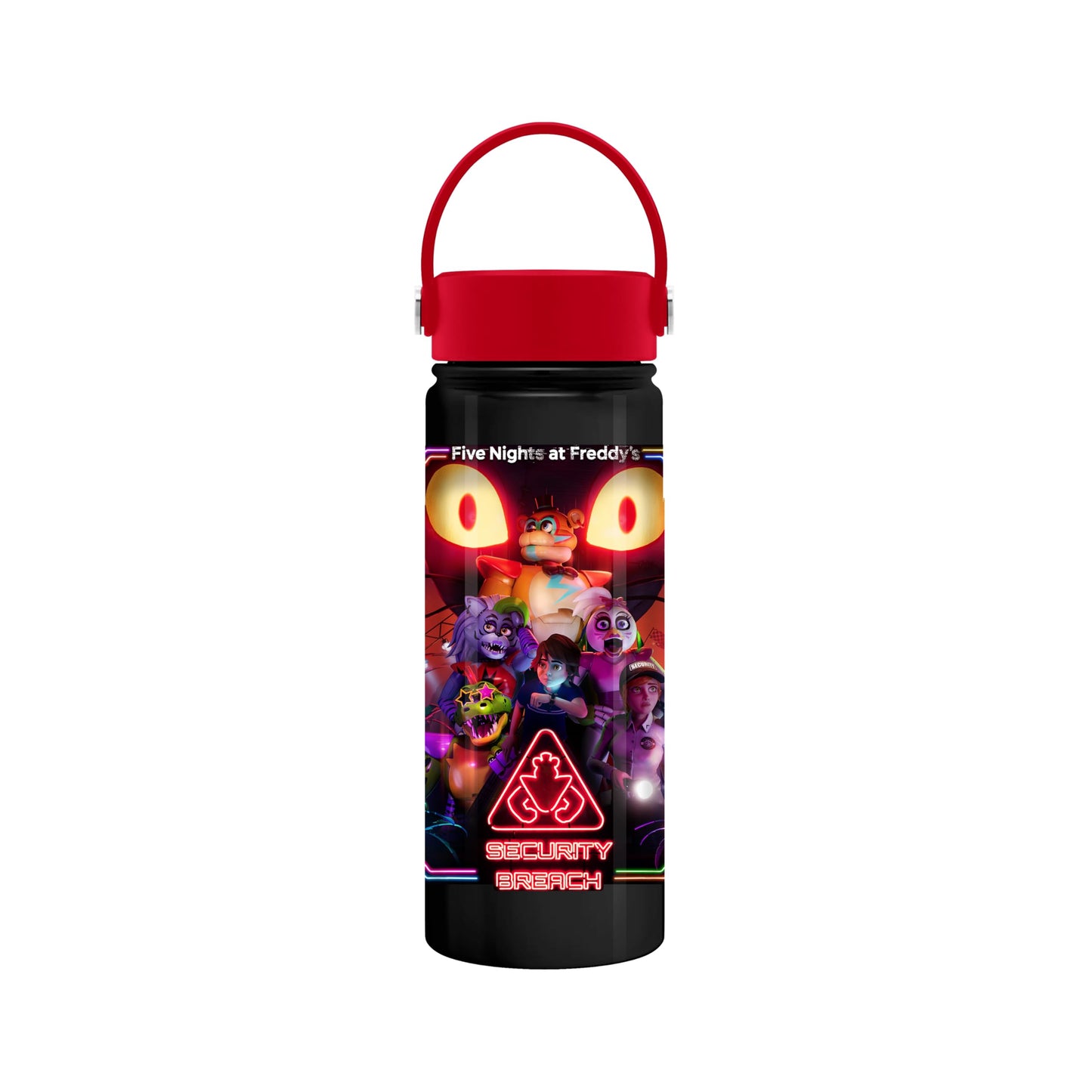 Silver Buffalo Five Nights at Freddy's Stainless Steel Water Bottle with Swivel Handle Featuring Gregory, Vanny, Glamrock Freddy, Glamrock Chica