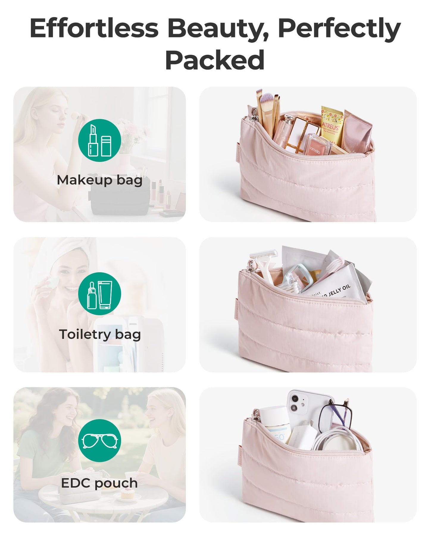 BAGSMART Small Makeup Bag, Machine Washable Puffy Cosmetic Pouch, Pink Beauty and Personal Care BAGSMART