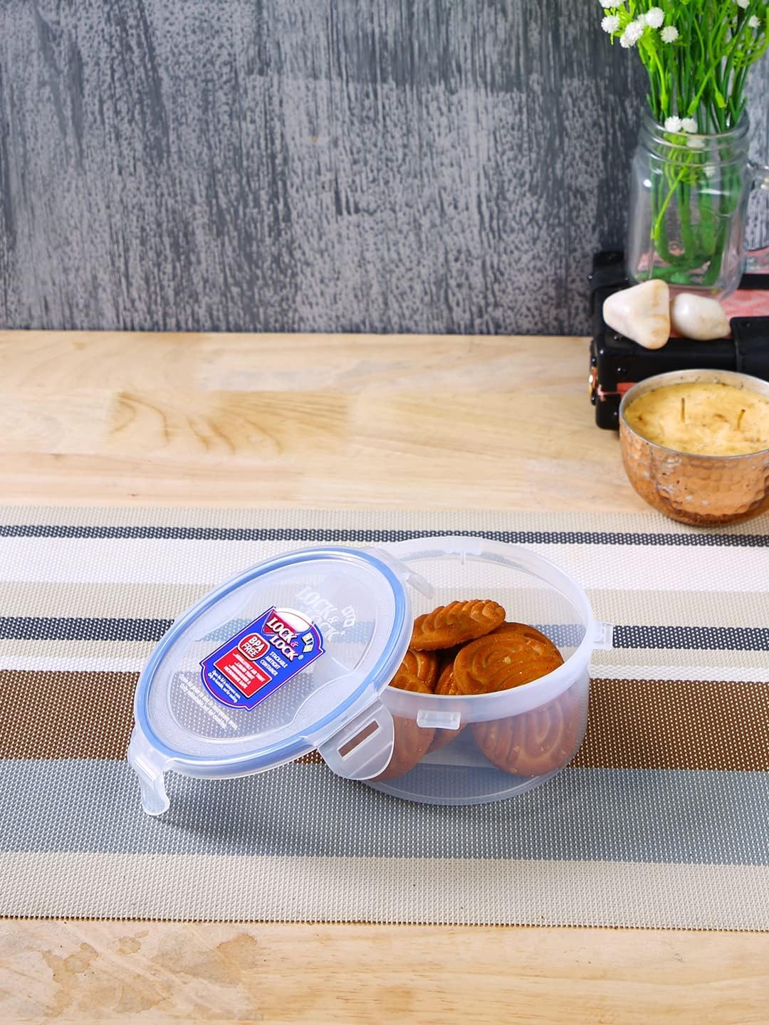 Lock & Lock Round Water Tight Food Container Snack Box, Set of 4, Clear