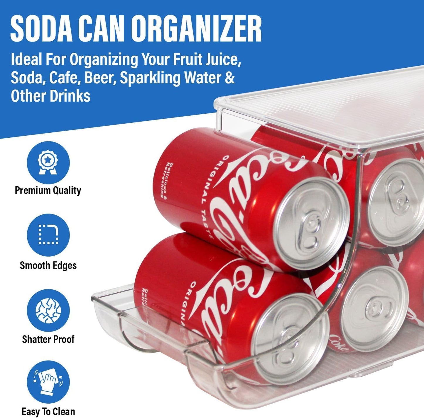 Soda Can Organizer with Lids, Stackable Soda Can Dispenser for Refrigerator, Clear Can Holder Organization and Storage Bins for Fridge, Kitchen…