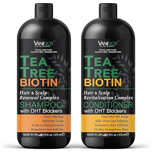 Tea Tree Oil Shampoo and Conditioner Set with Biotin, DHT Blockers, Itchy Scalp Relief, Supports Thicker-Looking Hair, Cleanses Dandruff & Buildup