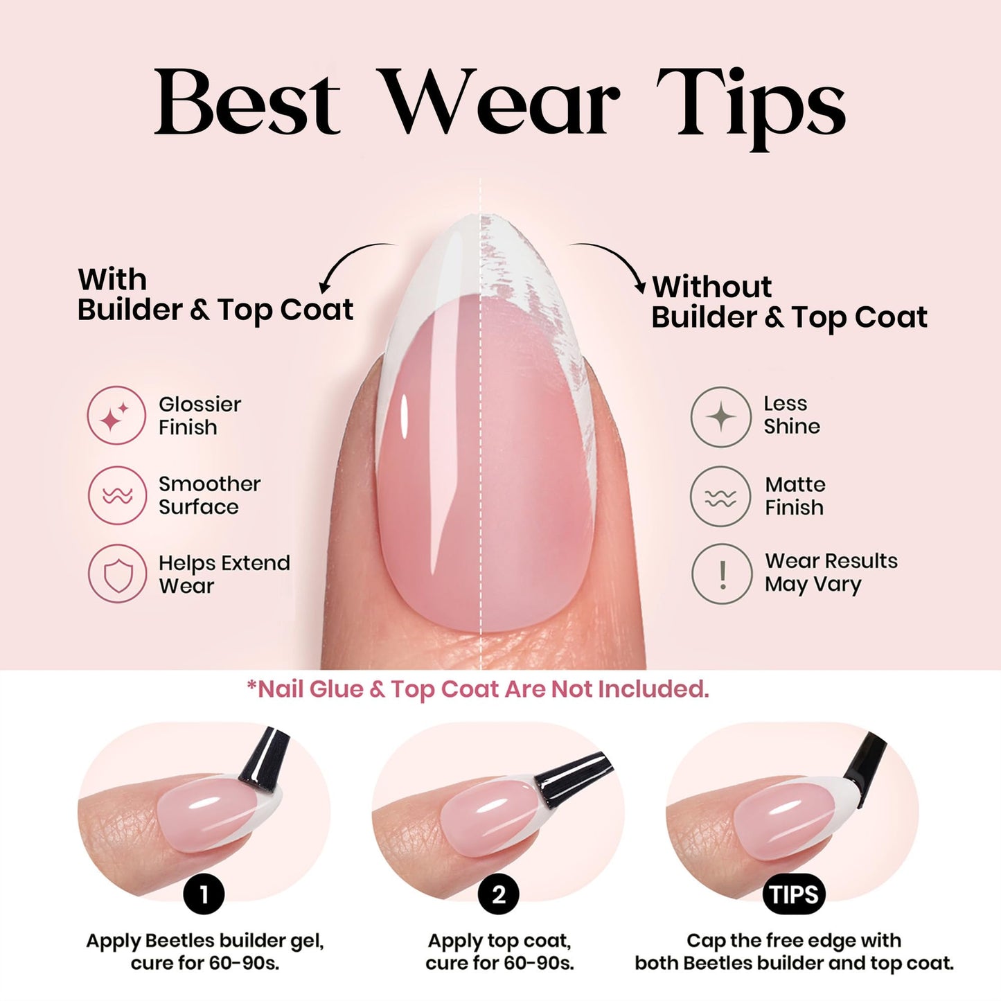 Beetles French Tips Press On Nails: 150 Pcs Pink Short Square Press On Nails Fake Nail Tips, Reusable Acrylic Gel Nail False Nails Art DIY Gifts Beauty and Personal Care beetles Gel Polish