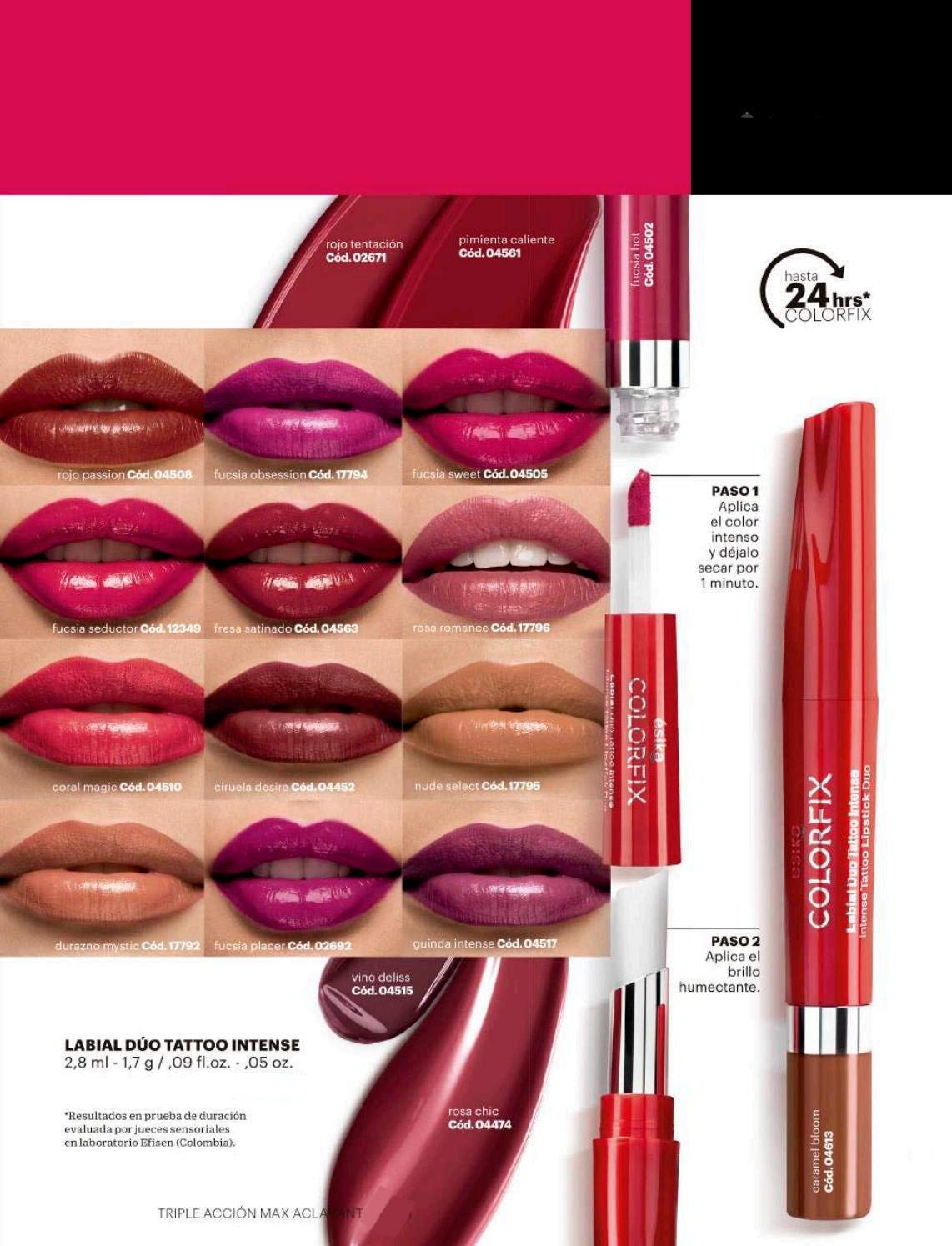 Esika Colorfix Duo Tattoo Intense Lipstick, 24 Hrs Long Lasting High Color Load, Color: Rosa Chic